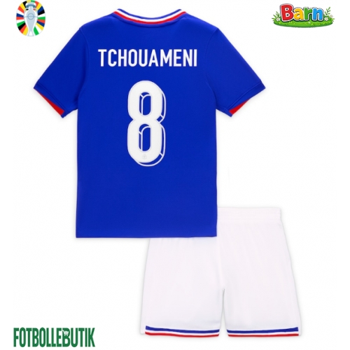 Frankrike Aurelien Tchouameni #8 Hemmaställ Barn EM 2024 Kortärmad (+ Korta byxor)